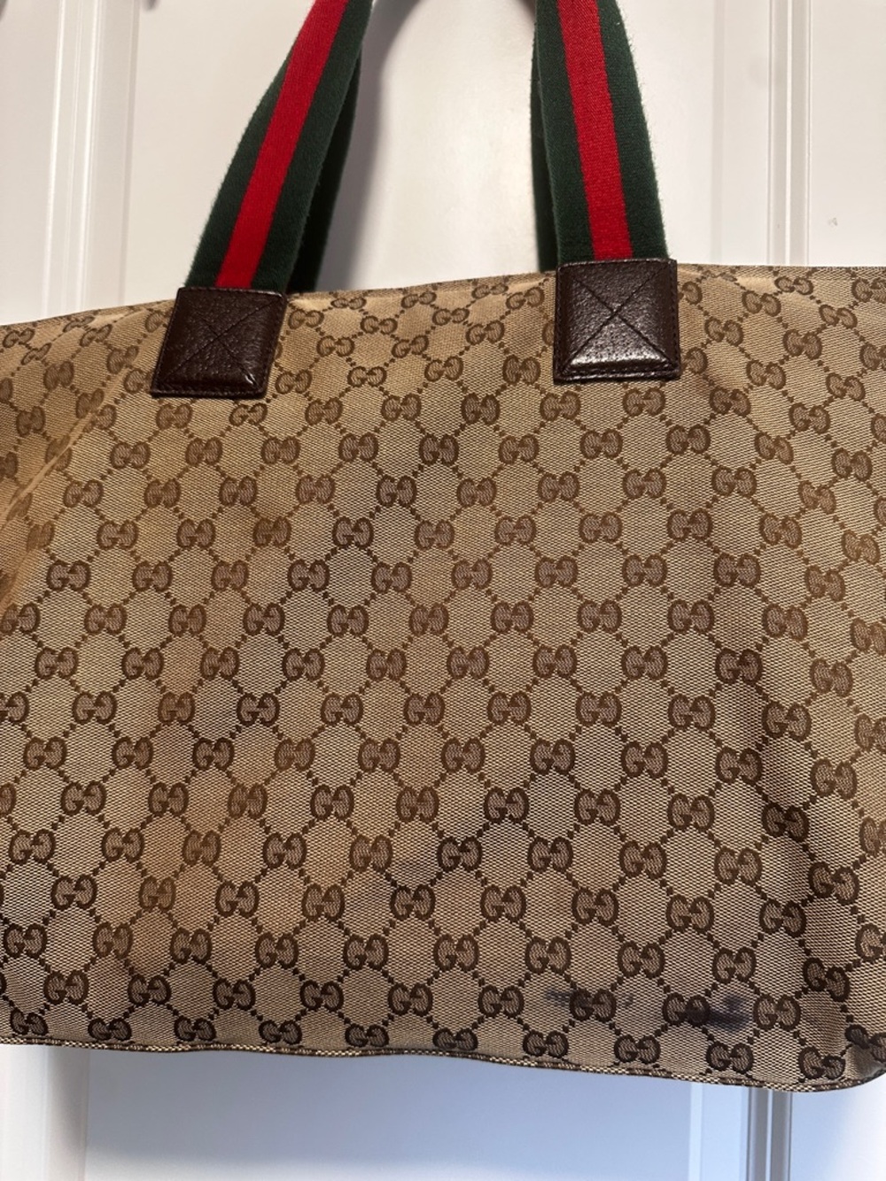 Gucci Brown GG Monogram Canvas Tote with Dark Brown Leather Patch - Picture 15 of 16